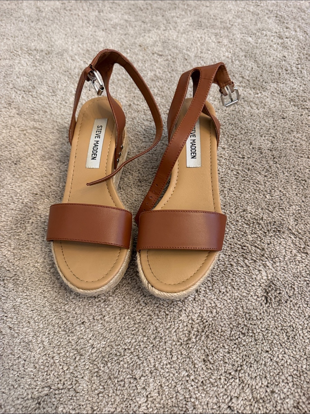 Steve Madden Cognac Leather Espadrille Slingback Sandals